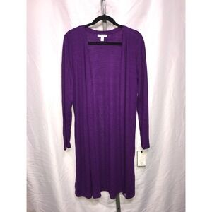 Dana Buchman Womens Cardigan Sweater Long Sleeve Purple Ribbed XL